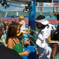 Maria Menounos grills Pittsburgh Steelers QB Byron Leftwich during Super Bowl XLIII Media Day