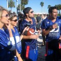Stacy Keibler, Maria Menounos, Brody Jenner and Frankie Delgado hang out on the sidelines