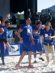 Stacy Keibler and Frankie Delgado do a dance to celebrate a touchdown!
