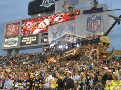 The famous pirate ship inside Raymond James Stadium, where the Tampa Bay Buccaneers call home