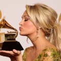 Carrie Underwood, winner of the Best Female Country Vocal Performance for ‘Last Name’ poses in the press room during the 51st Annual Grammy Awards