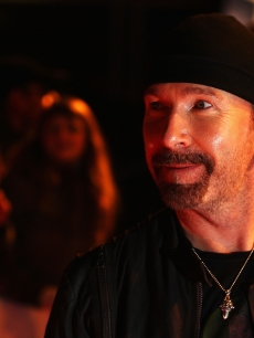 The Edge from U2 arrives at the Brit Awards 2009 at Earls Court on February 18, 2009 in London, England