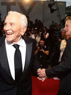 Kirk Douglas and Michael Douglas attend the 2009 Vanity Fair Oscar party hosted by Graydon Carter at the Sunset Tower Hotel on February 22, 2009 in West Hollywood, California