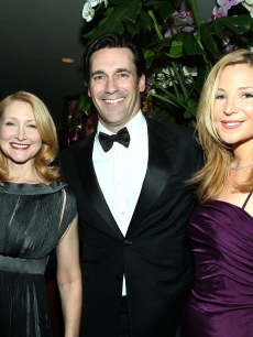 Patricia Clarkson, Jon Hamm, and Jennifer Westfeldt attend the 2009 Vanity Fair Oscar party hosted by Graydon Carter at the Sunset Tower Hotel on February 22, 2009 in West Hollywood, California