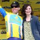 Levi Leipheimer of Team Astana, left, receives the leader jersey from Ginnifer Goodwin, right, Breakaway from Cancer and Stand Up To Cancer ambassador, at the AMGEN Tour of California, Saturday, Feb. 21, 2009, in Pasadena, Calif. 