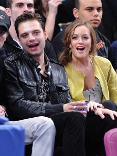 Sebastian Stan and Leighton Meester attend Charlotte Bobcats vs New York Knicks game at Madison Square Garden
