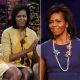 Michelle Obama wearing J. Crew (left) and an Erickson Beamon necklace (right)