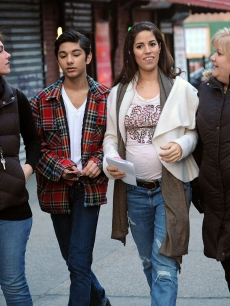 Mark Indelicato and Ana Ortiz on location for ‘Ugly Betty’ on February 26, 2009 in Queens, New York