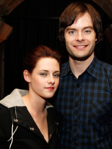 Kristen Stewart and Bill Hader pose at the afterparty for the premiere of Miramax Films’ ‘Adventureland’ at Teddy’s on March 16, 2009 in Los Angeles, California