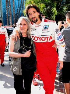 Sylvia Plachy and son Adrien Brody pose at the Toyota Grand Prix of Long Beach celebrity race