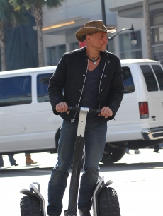 Woody Harrelson goes for a ride on the set of ‘Zombieland’ in LA