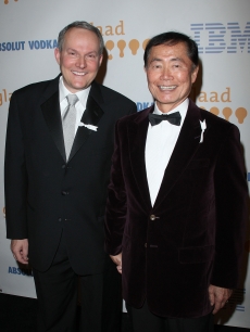 Brad Altman and husband George Takei arrive at the 20th Annual GLAAD Media Awards in LA