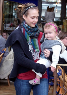 Jessica Alba and baby Honor at the Little Next Door Restaurant in West Hollywood