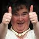 Susan Boyle, who’s performance on the television show “Britain’s Got Talent” wowed the judges, gives the thumbs up at her home in Blackburn, Scotland, Thursday April 16, 2009
