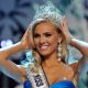 Newly crowned Miss USA Kristen Dalton of North Carolia reacts after being crowned at the Planet Hollywood Casion and Resort in Las Vegas