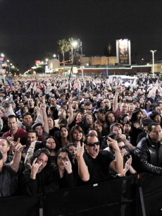 Fans gather to see rock band Depeche Mode perform on Jimmy Kimmel Live! at Hollywood and Vine on April 23, 2009 in Los Angeles, California