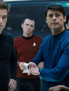 Chris Pine Zoe Saldana and Anton Yelchin Karl Urban and John Cho in a scene for Star Trek