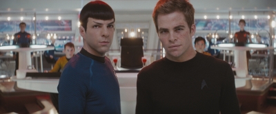 Chris Pine and Zachary Quinto in a scene for Star Trek
