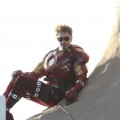 Robert Downey Jr. in costume on the set of ‘Iron Man 2’