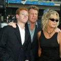 Ryan O’Neal and Farrah Fawcett arrive with their son Redmond at the premiere of ‘Malibu’s Most Wanted’ at the Chinese Theater on April 10, 2003 in Los Angeles, California