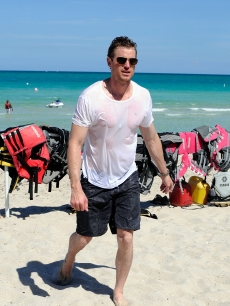 Eric Dane rides a jet ski on May 7, 2009 in Miami Beach