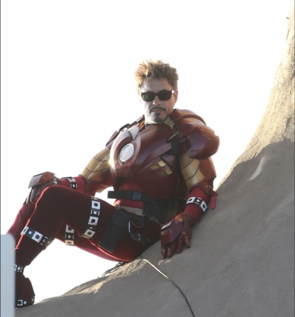 Robert Downey Jr. in costume on the set of ‘Iron Man 2’