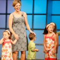 ‘Jon + Kate Plus 8’ Kate Gosselin (L) and her children with President and CEO of TLC Angela Shapiro (R) speaking at the Discovery Upfront event at Jazz at Lincoln Center on April 23, 2008 in New York City