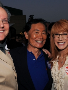 Kathy Griffin and actor George Takei and his husband Brad Altman attend the Prop 8 Rally on May 26, 2009 in West Hollywood