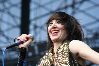 Karen O from the Yeah Yeah Yeahs performs at the KROQ Weenie Roast, May 16, 2009, Irvine, Calif.