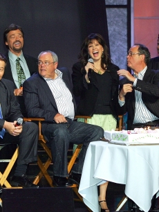 Jimmy Osmond, Alan Osmond, Jay Osmond, Tom Osmond, Marie Osmond, Virl Osmond, Donny Osmond, Wayne Osmond, and Merrill Osmond, joke around during a meet and greet with fans at the Orleans Hotel & Casino August 13, 2007 in Las Vegas, Nevada