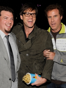 Danny McBride, Jim Carrey and Will Ferrell are seen backstage at the 18th Annual MTV Movie Awards on May 31, 2009 in Los Angeles