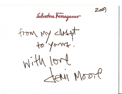 Demi Moore’s note attached to her Ferragamo clutch