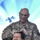 Stephen Colbert gets a military style haircut from General Raymond Odierno, Commander of the Multinational Corps, Iraq, during the taping the first of four shows at Camp Victory in Baghdad, Iraq