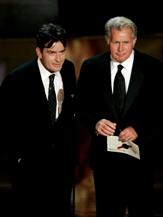 Charlie Sheen and Hollywood dad Martin Sheen present an award onstage at the 58th Annual Primetime Emmy Awards  on August 27, 2006 in Los Angeles