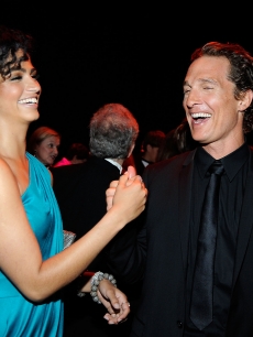 Matthew McConaughey and Camila Alves share a laugh at the AFI Life Achievement Award: A Tribute to Michael Douglas on June 11, 2009 in Culver City, California