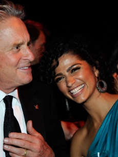 Michael Douglas and Camila Alves are all smiles during the AFI Life Achievement Award: A Tribute to Michael Douglas after party on June 11, 2009 in Culver City, California