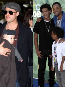 Brad Pitt with son Knox/Will Smith with Trey and Jaden Smith