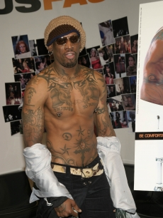 Dennis Rodman Unveils New Peta Ad during Fashion Week at Bryant Park on Feburary 7, 2005 in New York City