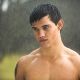 A promotional still from ‘New Moon’ of Jacob Black (Taylor Lautner) in the rain 