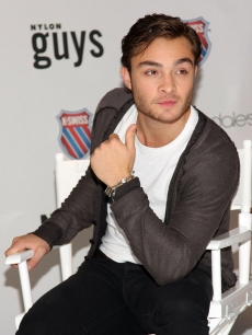 Ed Westwick flashes his signature grin during the debut of K-Swiss re-mastered classic sneakers on June 18, 2009 in New York City