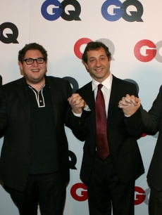 Paul Rudd and Jonah Hill, producer Judd Apatow and Seth Rogen arrive at the GQ 2007 Men Of The Year celebration at Chateau Marmont on December 5, 2007 in Hollywood