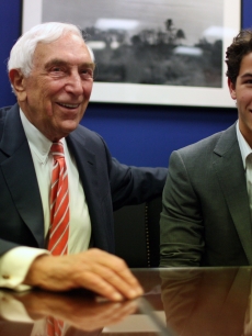 U.S. Senator Frank Lautenberg and Nick Jonas discuss Juvenile Diabetes at the Senate Hart Office Building in Washington, DC on June 23, 2009