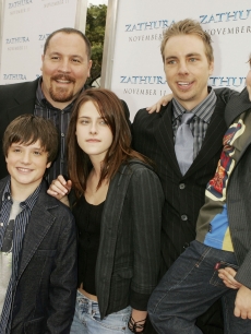 Jon Favreau, Josh Hutcherson, Kristen Stewart, Dax Shepard and Jonah Bobo pose at the premiere of Columbia Picture’s ‘Zathura: A Space Adventure’ at the Village Theater in Los Angeles on November 6, 2005 