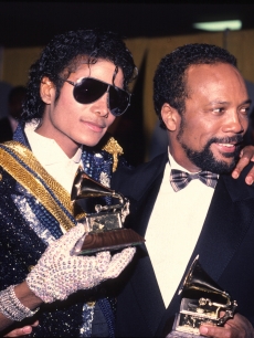 Michael Jackson at the Grammy Awards with Quincy Jones, 1984