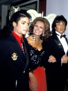 Michael Jackson, Sophia Loren and Sylvester Stallone at the 4th Annual American Cinema Awards, Jan. 1987