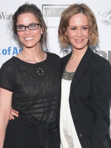 Amanda Peet and Sarah Paulson are all smiles at the Shakespeare in the Park opening night gala performance of ‘Twelfth Night’ in New York City on June 25, 2009