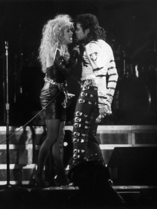 Michael Jackson performs a duet with Sheryl Crow during a concert in Rome, May 1988
