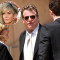 Ryan O’Neal arrives to Farrah Fawcett’s funeral on June 30, 2009 (Insert: Farrah Fawcett in August 2006)