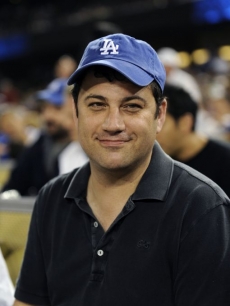 Jimmy Kimmel checks out the action as the Los Angeles Dodgers play the Colorado Rockies in LA on June 29, 2009