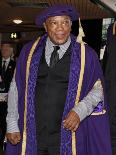 Quincy Jones attends an awards and graduation ceremony at the Royal Welsh College of Music in Cardiff, Wales on July 3, 2009